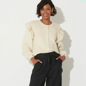 NWOT Revolve Cleobella Ivory Maelle Ruffle Button Down Cardigan Small